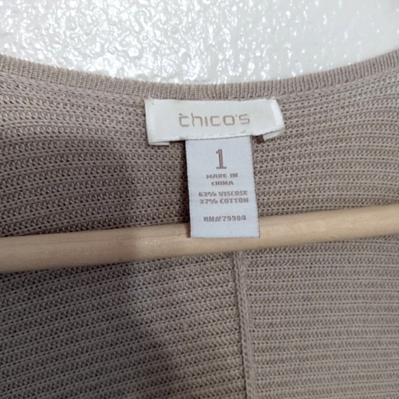 Chico's ribbed knit tan long sleeve open cardigan - Picture 5 of 11